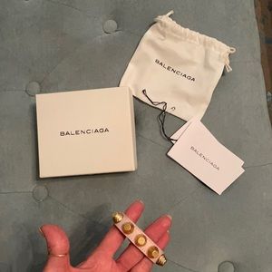 Balenciaga leather giant gold stud bracelet; pink